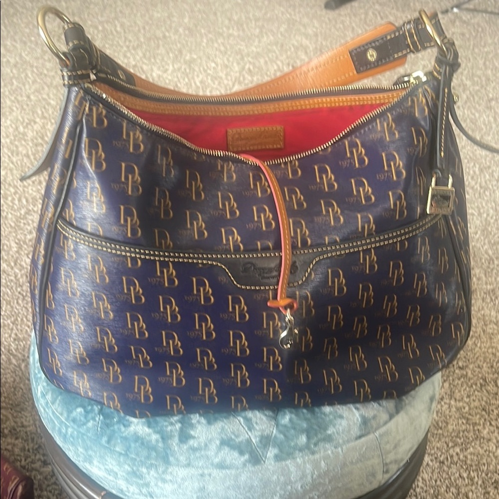Dooney & Bourke Navy and Tan Hobo Bag
